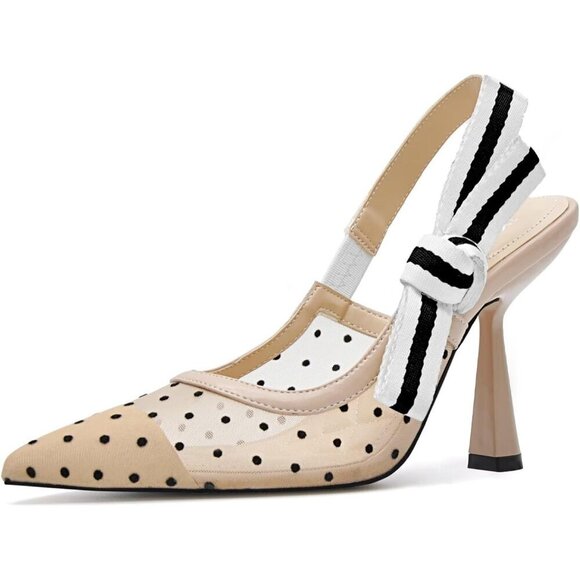🆕Women Cream Heels Pointed Toe High Heels Bowknot Knitted Dress Pumps Shoes - Picture 1 of 7